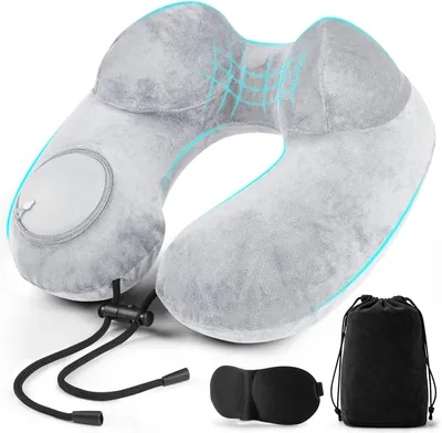 Produktbild von Aufblasbares Nackenkissen, ergonomisch, hellgrau, für Reisen