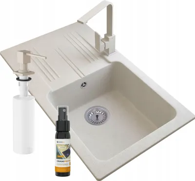 Produktbild von Granitan | Granitspüle ADA - Weiß - Einbau mit Armatur und Zubehör - Hochwertig und langlebig