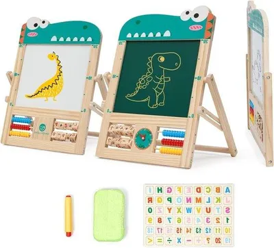 Image de Pupitre pour enfants avec ardoise, formes, chiffres, crayons, tableau blanc, réglable en hauteur
