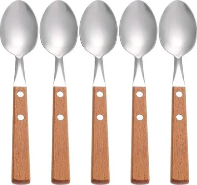 Produktbild von Set aus 5 Dessertlöffeln aus Edelstahl mit Holzgriffen