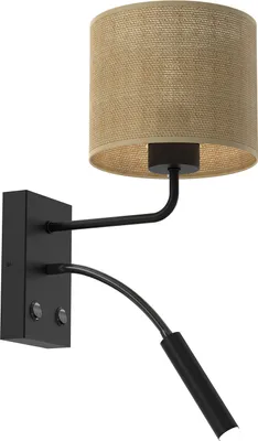 Obrázek produktu pro Nástěnné svítidlo černé s jutovým stínidlem Lampa na čtení 2 vypínače Juta 1xE27 15W + 1xG9 8W Luminex