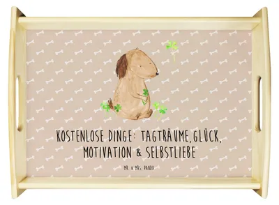 Produktbild von Mr. & Mrs. Panda Tablett Hund Kleeblatt - Hundeglück - Geschenk, Gratis, aus holz, serviertablett, betttablett, Glück, Holztablett, Sprüche