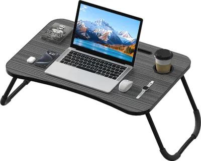 Produktbild von TANYEAR Laptoptisch klappbar 63 × 40 cm – Betttisch mit Getränkehalter und Laptopablage, Notebooktisch für Bett und Sofa, Schwarz