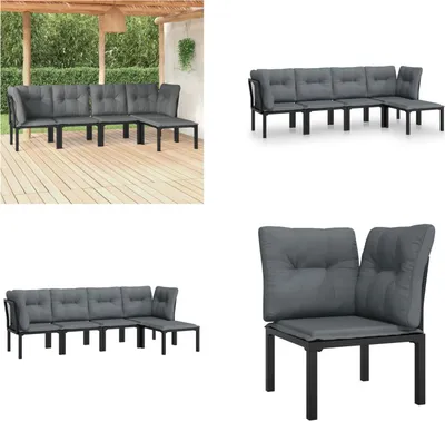 Produktbild von vidaXL 5 tlg. Garten Lounge Set Schwarz und Grau Poly Rattan - Garten Lounge Set - Garten Lounge Sets - Lounge Set - Gartenmöbel Set
