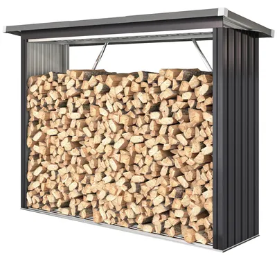 Productafbeelding van Outsunny, buitenopslag voor hout, staal, 213 x 66,5 x 150 cm, verhoogd rek voor brandhout