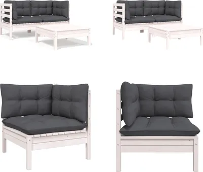 Produktbild von vidaXL 3 tlg. Garten Lounge Set mit Kissen in Weiß Kiefer Massivholz - Garten-Lounge-Set - Garten-Lounge-Sets - Gartenmöbel-Set - Gartenmöbel-Sets