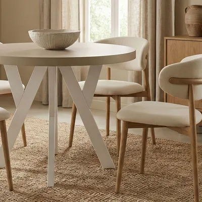 Produktbild von Runder Ausziehbarer Tisch für Esszimmer, PERO, Loft-Stil, Skandinavische, Durchmesser: 120 / 220 cm, Farbe: Kaschmir / Weiß