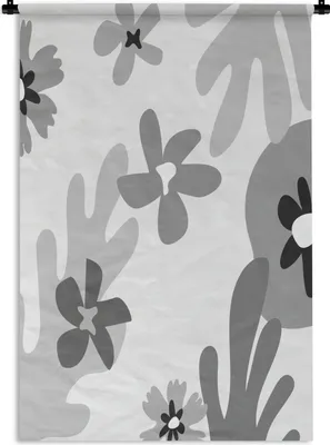 Produktbild von MuchoWow® Wandteppich Wandbehang Hintergrund - Blumen - Schwarz - Weiß 60x90 cm Tapisserie Dekoration Wandtuch - Foto-Teppich - Abwaschbar