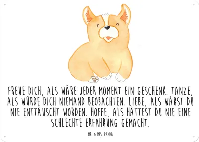 Produktbild von Mr. & Mrs. Panda Retro Blechschild Corgie DIN A5 - Weiß - Geschenk, Hund, Sprüche, Wandbild, Türschild, Lebensfreude, Spruch, tafel, Schild, Magnetschild, Lebensfroh