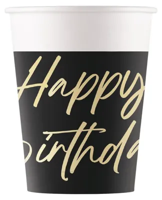 Image de 8 Becher Happy Birthday schwarz & gold