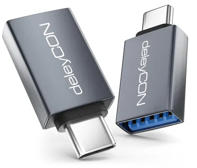 Produktbild von deleyCON USB C auf USB Adapter 10 Gbps OTG (2 Stück) Typ-C Stecker auf USB-A Buchse für iPhone 17/16/15 Air Pro Max, Galaxy S26/S25/S24/S23, A56, A16, Tablet, MacBook, iMac, iPad, Notebook usw