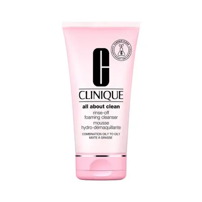 Obrázok produktu pre Clinique Rinse Off Foaming Cleanser, Čistiaci gél pre mejkap, Zmiešaná pleť, Suchá koža, Hydratačný, 150 ml, Rúra, - Thoroughly wet hands and face. - Squeeze a pea sized dot onto palm and work into a rich lather....