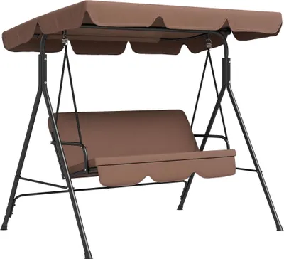 Produktbild von Outsunny Hollywoodschaukel Gartenschaukel 3-Sitzer mit Dach Stahl Braun
