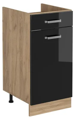 Produktbild von Küchenunterschrank Vicco R-Line Schwarz Hochglanz/Goldkraft Eiche 40 cm ohne Arbeitsplatte, Model 61168