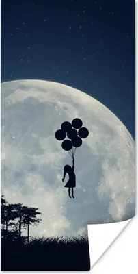 Produktbild von MuchoWow® Poster Mond - Mädchen - Nacht 60x120 cm - Wandschmuck
