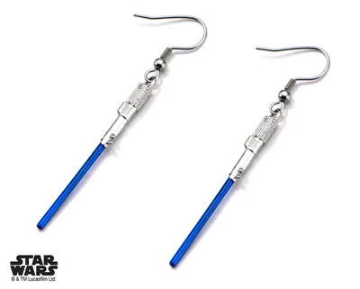 Immagine prodotto di Star Wars – Orecchini blu a forma di spada laser, con gancio, realizzati in acciaio inossidabile