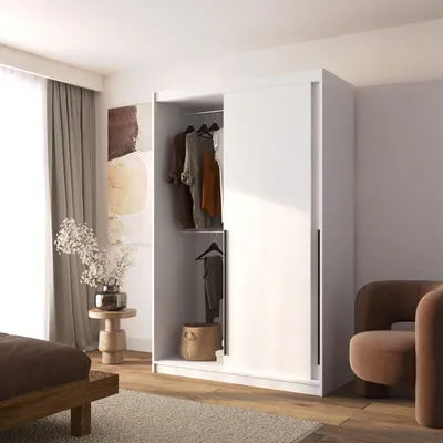 Produktbild von Kleiderschrank 140 cm Weiß Schiebetüren Garderobenschrank modern Schlafzimmer ADAPTE