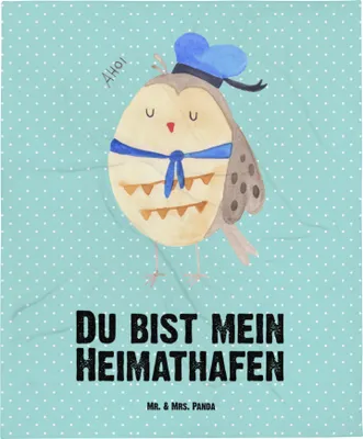 Produktbild von Mr. & Mrs. Panda Plaid Eule Matrose - Türkis Pastell - Geschenk, Heimathafen, Freundin, Erstlingsdecke, Owl, Fleecedecke, Kinderwagendecke, Schlummerdecke, Babydecke