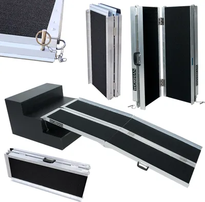 Produktbild von WORHAN Rollstuhl Rampe 183cm klappbar 272kg faltbar Mobil Aluminium rutschfeste Rollstuhlrampe Große Auswahl 1.83m R6J