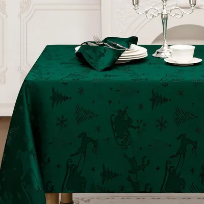 Productafbeelding van Kersttafelkleed, 300 x 150 cm, donkergroen, jacquard, afwasbaar