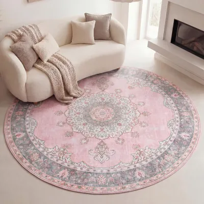 Image de Volero - Tapis vintage rond - Lily Medaillon Rose - Ø 120 cm