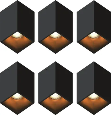 Produktbild von Ledvion 6er Set LED Aufbauspot Schwarz Quadratisch 3W Warmweiss dimmbar