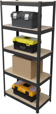 Image de Étagère de rangement avec 5 étagères - Capacité de charge : 500 kg - Structure en acier noir - Dimensions : 180 x 60 x 30 cm - Étagère de garage
