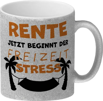 Produktbild von Rente - jetzt beginnt der Freizeitstress Glitzer-Kaffeebecher