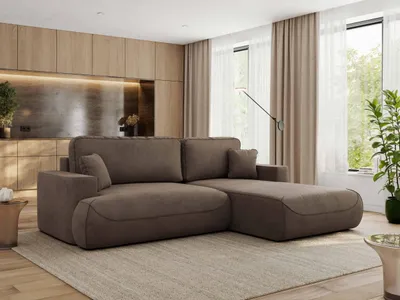Produktbild von MKS MEBLE Ecksofa OVO mit Schlaffunktion und Bettkasten, Braun Velvet, L-form Couch, 4-Sitzer Ecksofa, 271x195x95 cm - Rechts Seite