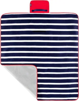 Produktbild von Famanu Picknickdecke Fleece mit wasserfester Unterseite - Blau gestreift, 120 x 135 cm