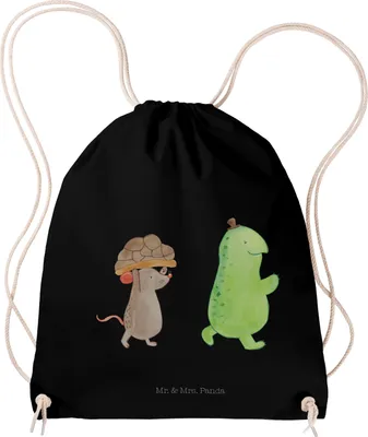 Produktbild von Mr. & Mrs. Panda Stoffbeutel Schildkröte Maus - Schwarz - Geschenk, Beste Freundinnen, Kleiner Rucksack, Säckchen, Freunde, festival tasche, Jutebeutel, wander