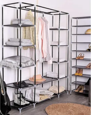 Productafbeelding van Famanu Opvouwbare garderobekast, grijs, 150 x 175 x 45 cm, met 6 planken