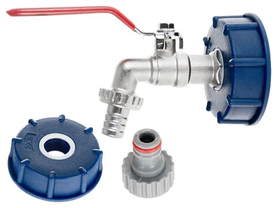 Produktbild von Garronda IBC Adapter S60x6 mit Auslaufhahn 1/2 Zoll 3/4 Zoll Außengewinde Schlauchanschluss 1/2 Zoll und Nippel für Schnellkupplung IBC Tank Zubehör  GD-0209