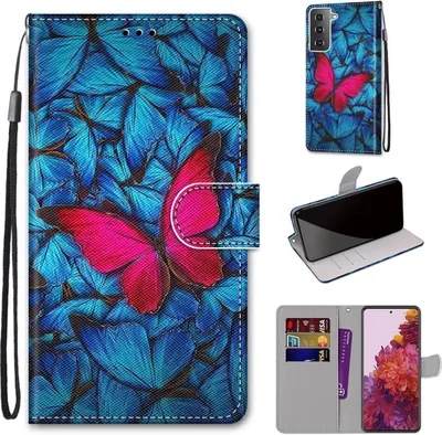 Produktbild von König Design Hülle kompatibel mit Samsung Galaxy S21 Kunstleder Handyhülle - Handy Case Blau