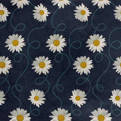 Image de Royal Velvet Tissu polyester A coudre - motif marguerite sur bleu marine