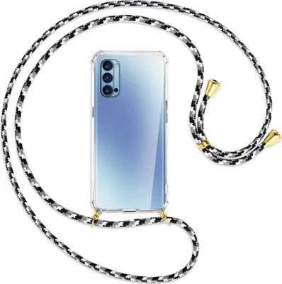Produktbild von Handykette Backcover-Schutzhülle mit Band (Metall goldfarben) für Oppo Reno4 Pro 5G - schwarz/grau/weiß