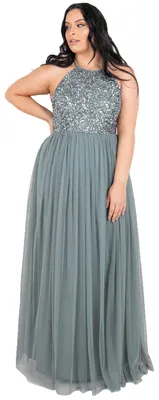Produktbild von Maya Deluxe Damen Maxikleid mit Neckholder-Verzierung, Misty Green, 46 EU (Herst
