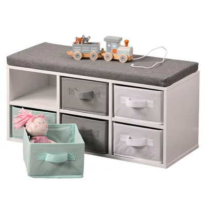 Immagine prodotto di KESPER Panca con sei contenitori in tessuto 38 X 68 X 295 cm Bianco/Grigio/Blu 17729