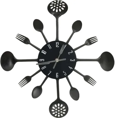 Image de Horloge murale et cuillère avec fourchette Noir 40 cm Aluminium
