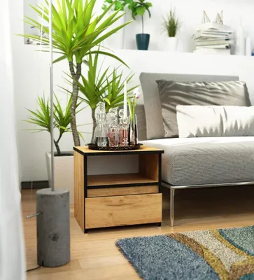 Image de Table de chevet VALESTRA avec étagère - chêne craft