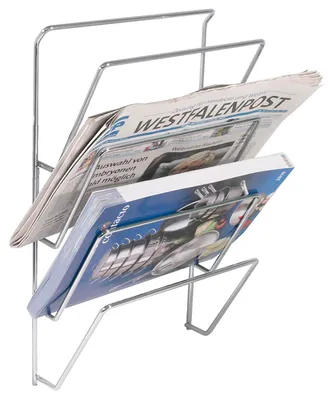 Produktbild von Zeitungsablage, zur Wandmontage, verchromt, mit vier Ablagen, 26 cm x 45 cm