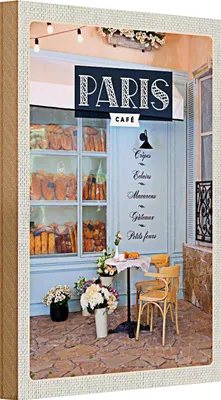 Produktbild von Holzschild Reise 20x30cm Paris Cafe Crepes Eclairs Macarons