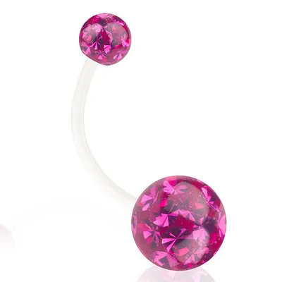 Produktbild von Taffstyle Bauchnabelpiercing Schwangerschaft Bauchnabelpiercing Flexibel Ferido Kristall Kugeln, Pink / 15mm / 8mm x 5mm