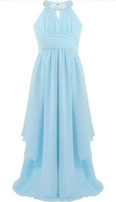 Produktbild von Mädchen Prinzessin Abendkleid Gr. 140 Cm Neckholder Strass Blumenmädchenkleid Hochzeit Partykleid Lang Faltenrock