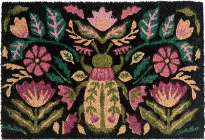 Produktbild von BELIANI Fußmatte Mehrfarbig/Bunt Kokosfaser 50 x 80 cm Rechteckig Blumenmotiv Käfer mit Anti-Rutsch-Rückseite Fußabtreter Türmatte Schmutzfangmatte
