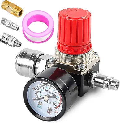 Imagen del producto de Regulador de presión de 1/4 de pulgada con 3 conexiones, manómetro, 175 PSI, para compresor de aire