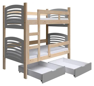 Produktbild von Masseno Etagenbett OHANA 75x180 cm mit Schublade, Rausfallschutz, Kinderbett mit Leiter für Mädchen und Jungs, Stockbett, Kieferfarben
