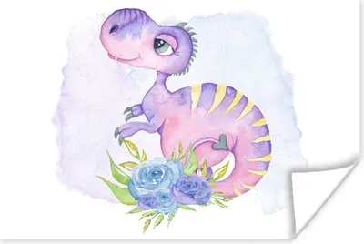 Produktbild von MuchoWow® Poster Dinosaurier - Kinderzimmer - Lila - Mädchen - Kinder - Kinder 120x80 cm - Bilder