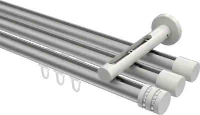 Produktbild von Interdeco Innenlaufstange / Gardinenstange mit Innenlauf Silbergrau / Weiß, Typ Siteno Estana (Glitzerkappe), 20 mm Ø 3-läufig, 200 cm