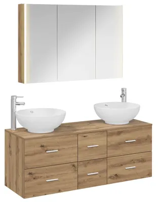 Produktbild von vidaXL Badezimmermöbel-Set 4 stk. Artisan-Eiche Ingenieurholz und Glas